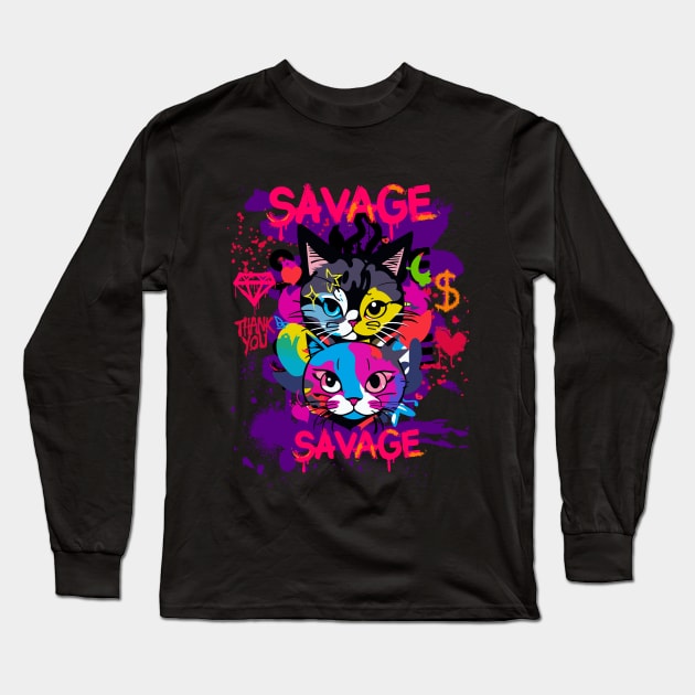 Graffiti Savage Cat T-shirt Long Sleeve T-Shirt by rebelthreads.id
